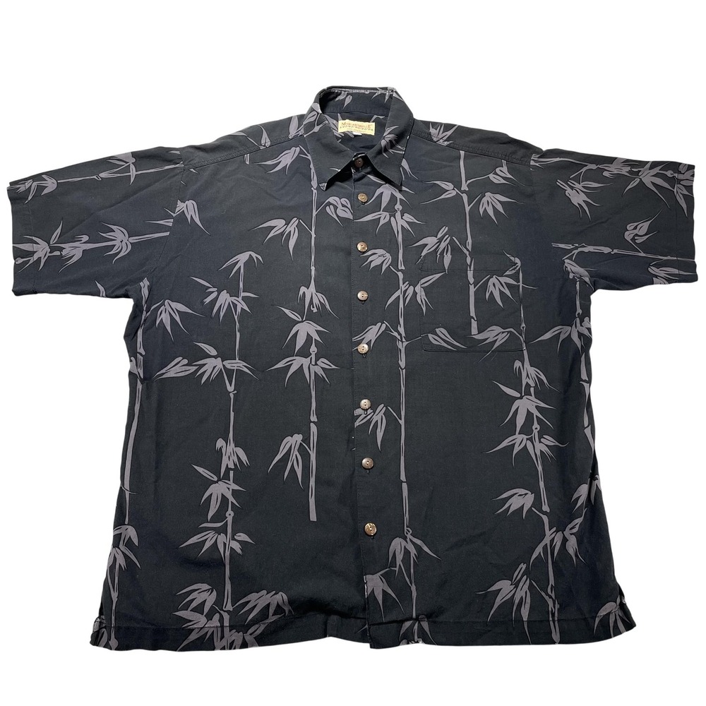 Vintage Margaritaville Shirt Mens XL Black Bamboo‎ Parrot Hawaiian Aloha Print